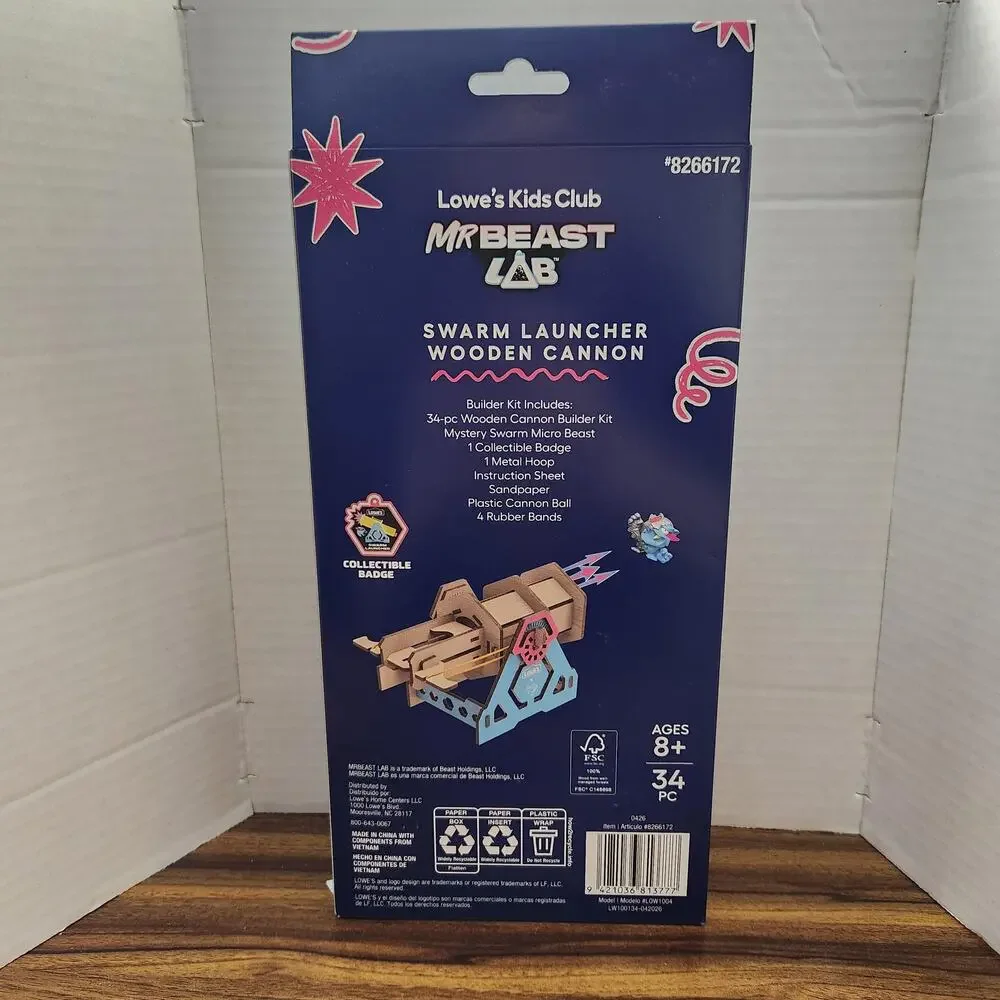 New Mr Beast Lab Swarm Launcher Wooden Cannon Lowe's Kids Club Builder Kit 34 Pc